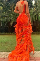 Fabulous Orange Hi-Lo Prom Dress with Ruffles - Sleeveless Mermaid Style